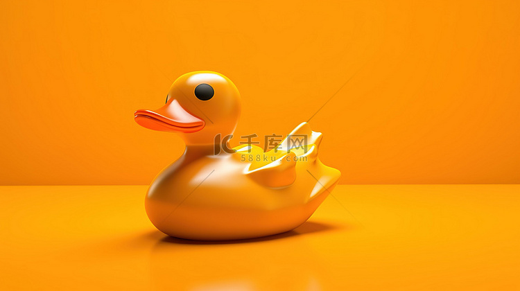 充满活力的橙色背景上单色橡胶鸭