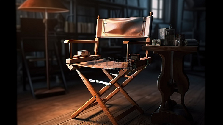 导演椅石板和投影仪的 3D 渲染
