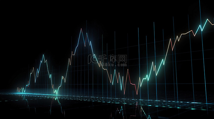 3d 渲染股票市场图表上的上升