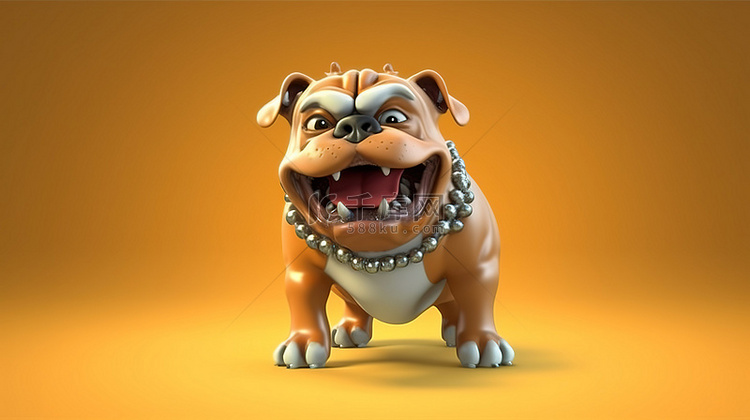 3D 艺术品中顽皮的斗牛犬