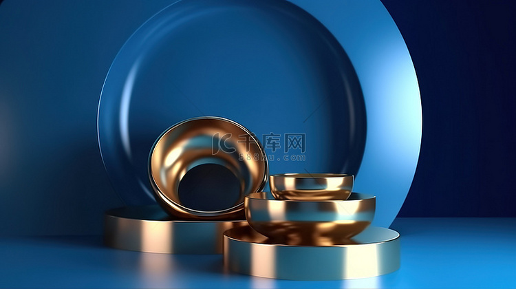 抽象蓝色背景与 3D 渲染的金