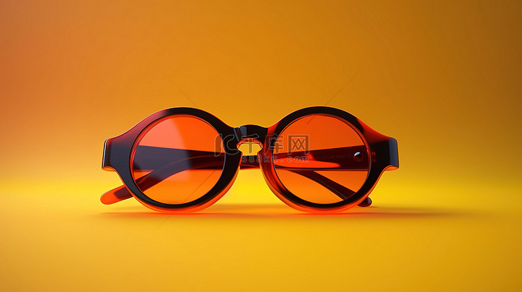 橙色背景上带 3d 眼镜的简约