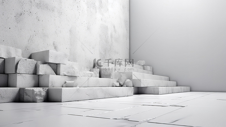白色和灰色的水泥背景 3D 渲染