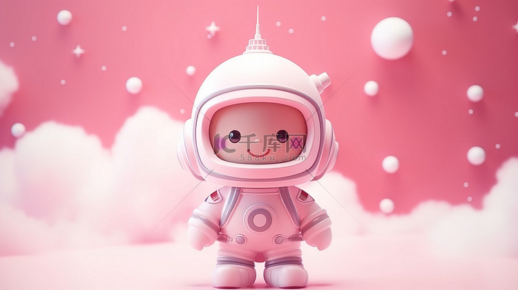 可爱的 3D 渲染卡通宇航员侏