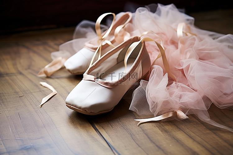 一双薄纱芭蕾足尖鞋