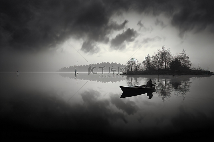湖中两艘孤舟的照片
