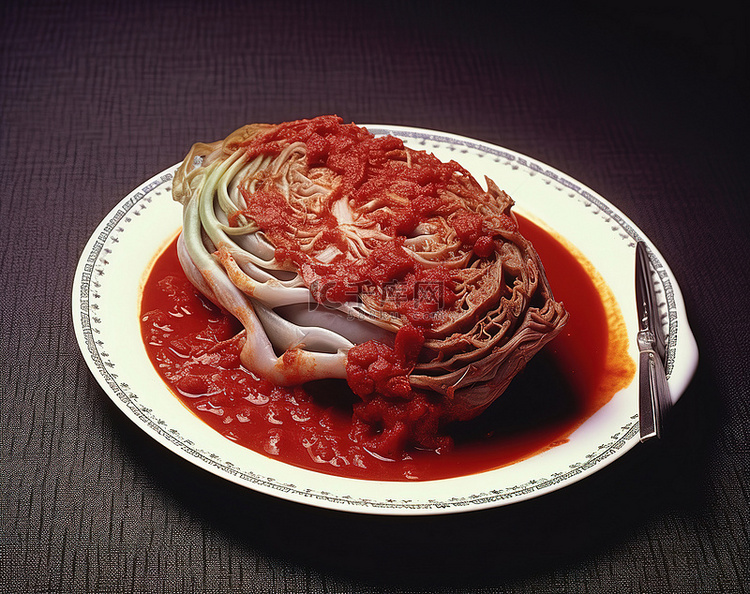 盘子上的肉菜的图像