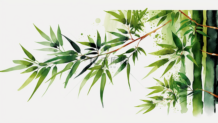 竹子墨绿色水彩