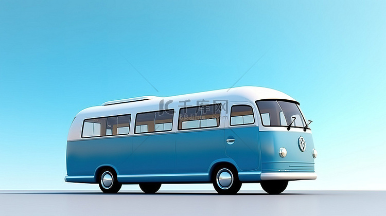 紧凑型蓝色巴士的 3D 插图，