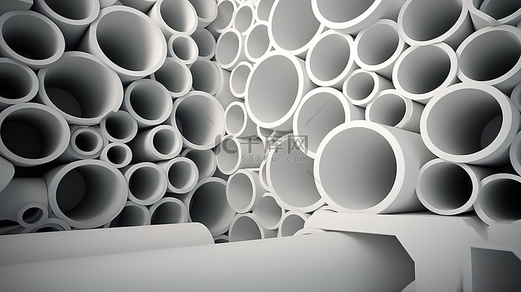 3d 渲染中堆叠的白色圆柱管的