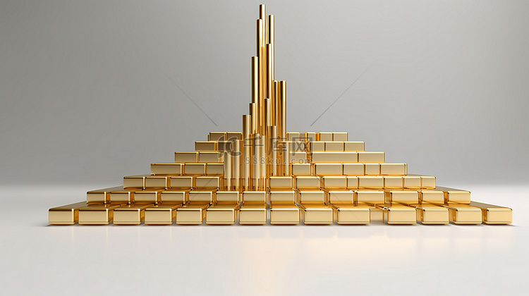 黄金增长楼梯成功的 3D 渲染