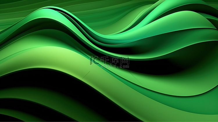 绿色抽象背景中的 3d 波
