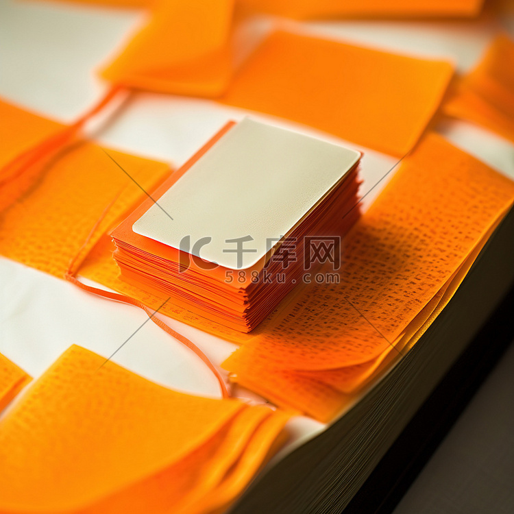 一本打开的带有橙色便签的书