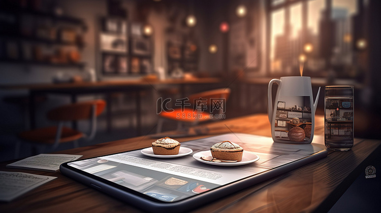 咖啡店在 3d 智能手机上的插图