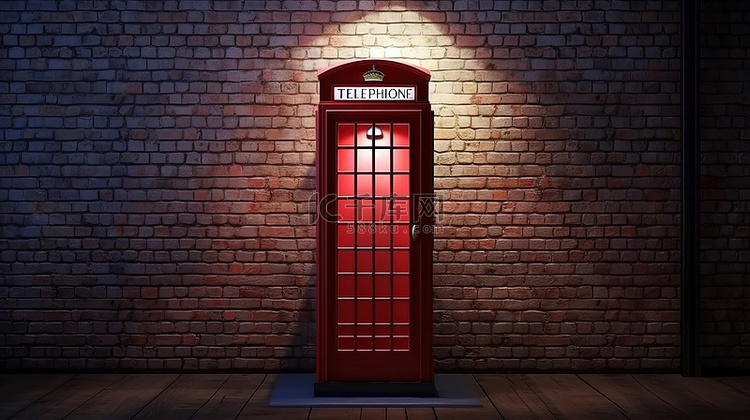 砖墙上传统英国红色电话亭的 3