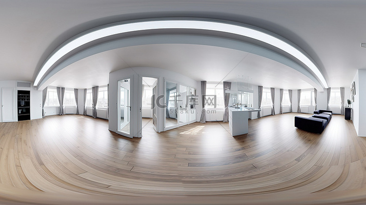 3D 渲染宽敞的现代室内房间与