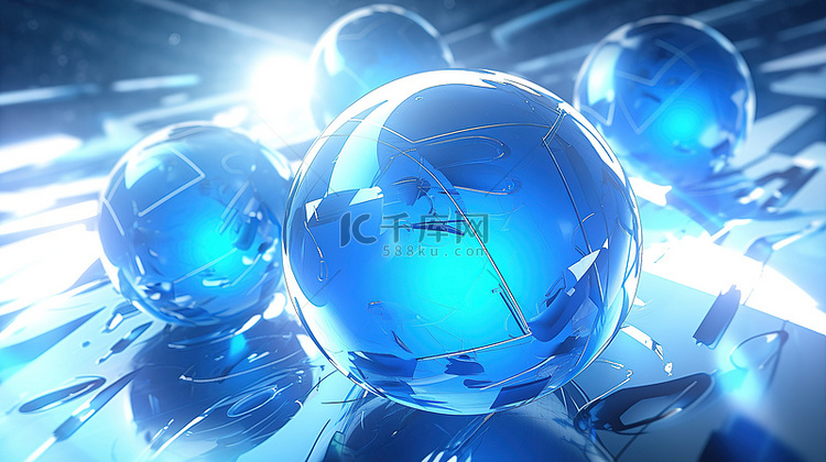 3D 渲染中闪闪发光的蓝色健身球