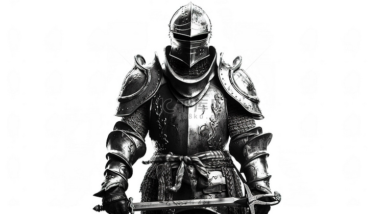 中世纪骑士盔甲和剑设置在 3D