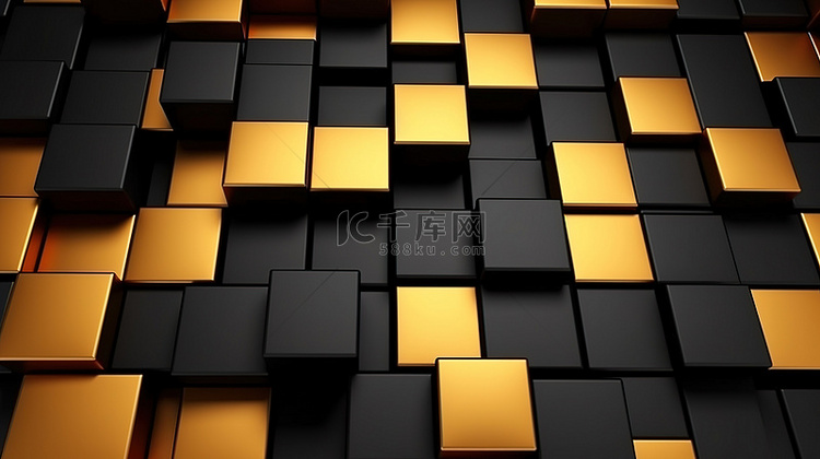 黑色和金色的 3D 方形墙壁装