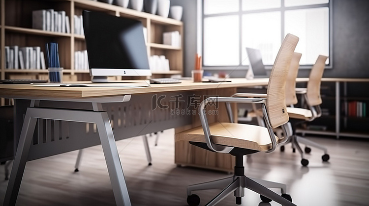 带电脑键盘椅和书桌的现代在线教