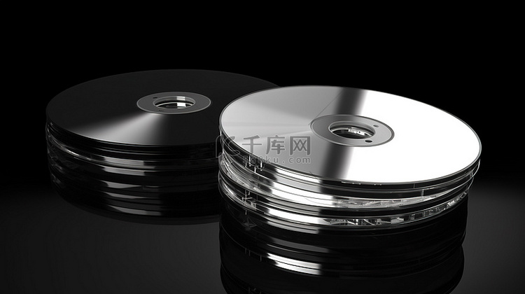 一组空白黑白 CD 的独立 3D 渲染