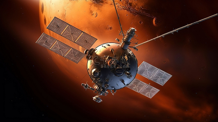 火星轨道航天器的 3d 渲染
