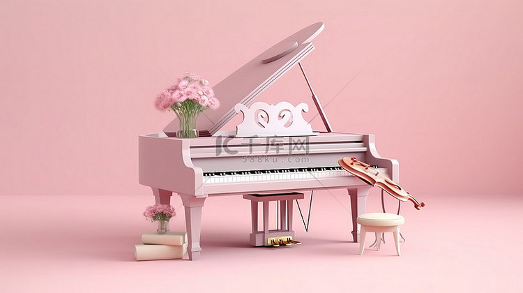 粉红色柔和大钢琴的 3D 渲染