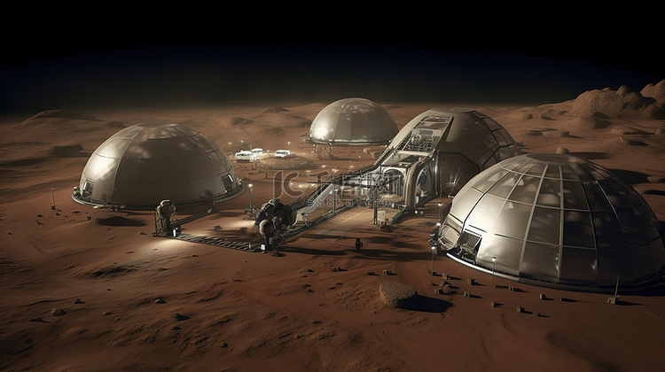 3d 中的火星基地未来派渲染