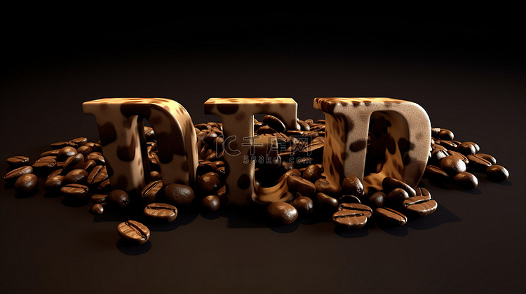 由咖啡豆 3D 字体渲染制作的