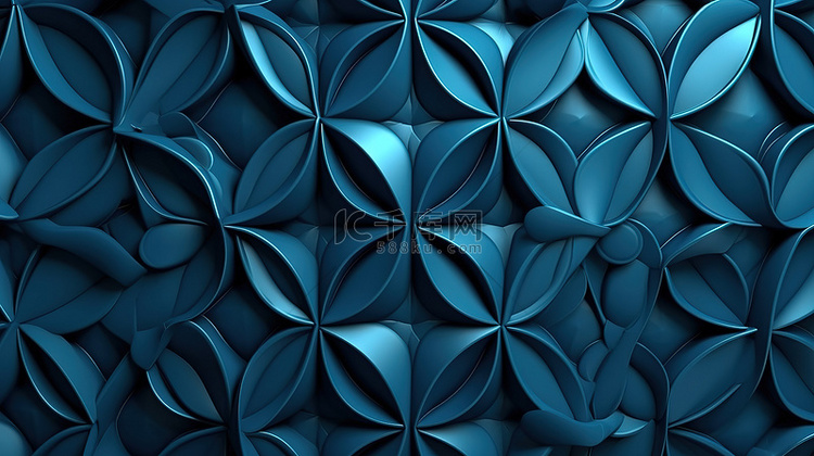 对称且富有创意的蓝色 3D 渲
