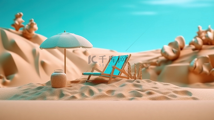 夏季海滩场景沙子阳光和宁静的 