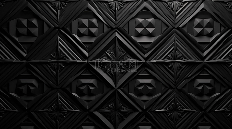 黑色几何背景上的 3D 渲染浮雕