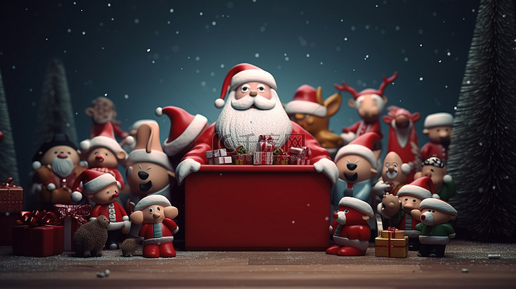 圣诞节背景下包含圣诞老人和他的