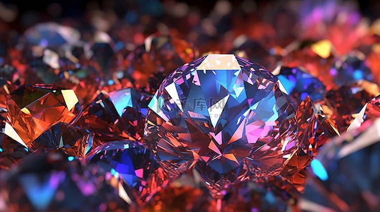 抽象钻石面衍射背景的 3D 渲染