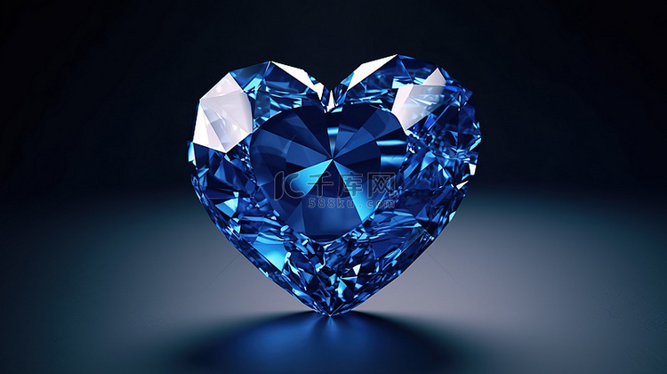 心形蓝色蓝宝石的 3D 渲染