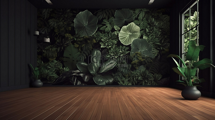室内背景与森林树叶纹理在 3d