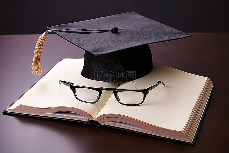 书上的毕业帽和眼镜