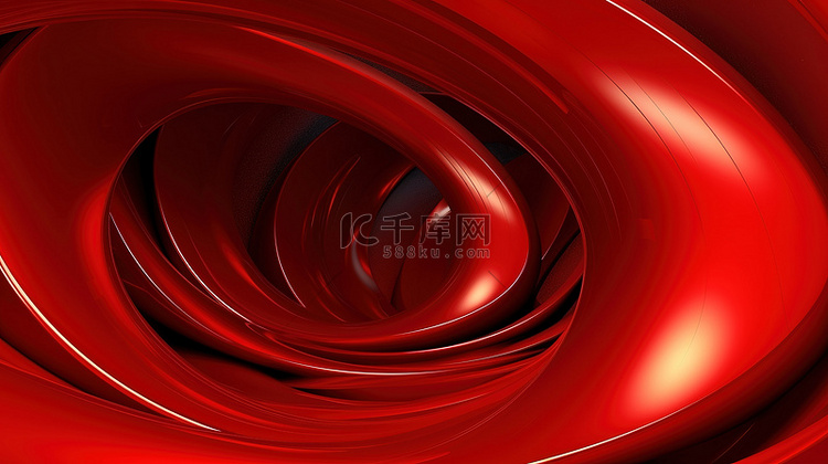 隧道中扭曲红色带的 3D 插图