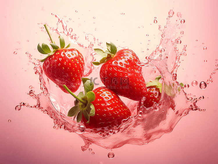 草莓有机新鲜水果水花飞溅摄影广