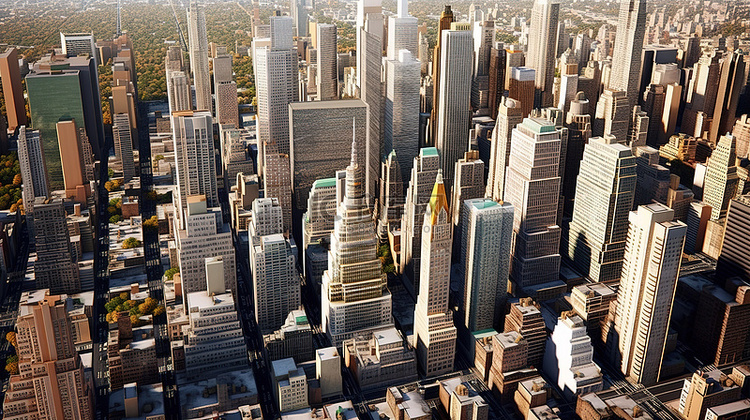 标志性纽约城市景观的 3D 渲染