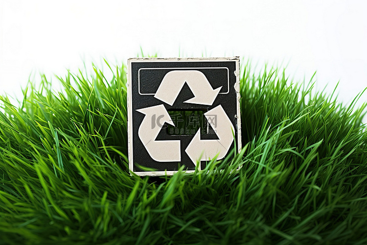 坐在绿草中的回收符号