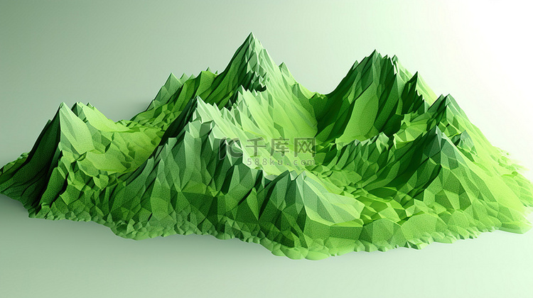 低聚地形山 3D 渲染的绿色地形