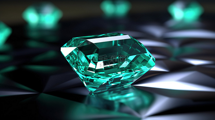 祖母绿色莫桑石宝石的 3D 渲染