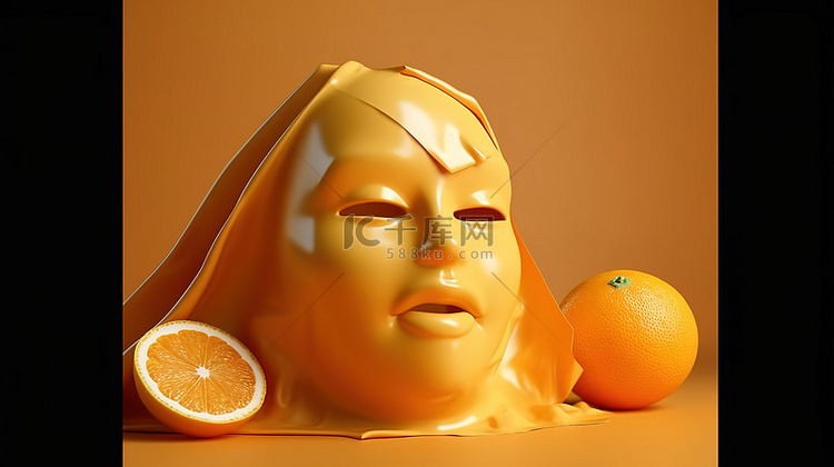 奶油橙色片状面膜的 ​​3d 渲染