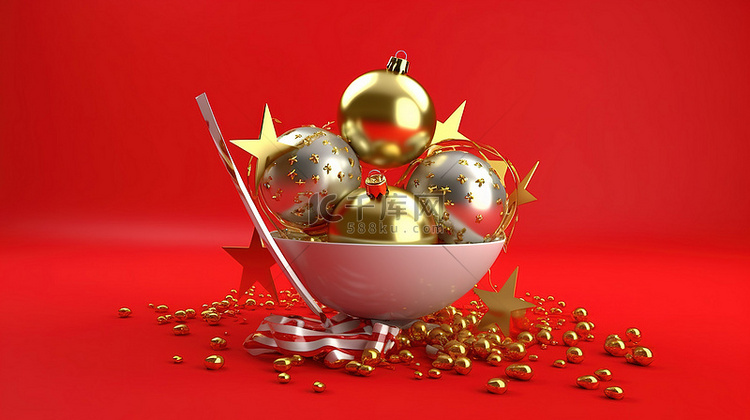 金色和银色圣诞装饰的 3D 插