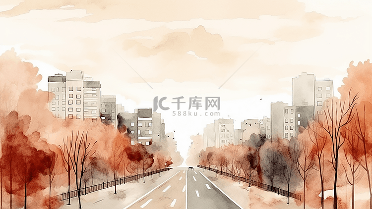 秋天水彩风景插图