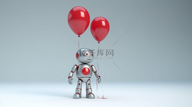 机器人伴侣手握红色气球，拥抱友