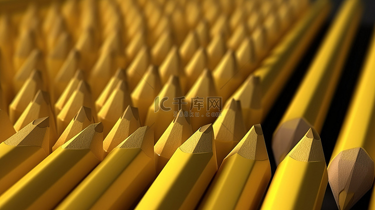 3d 渲染图像中的黄色铅笔的集合