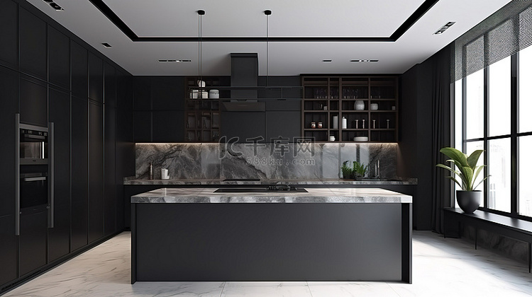 3d 渲染中的现代厨房室内设计