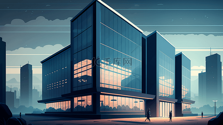 办公楼建筑插画背景